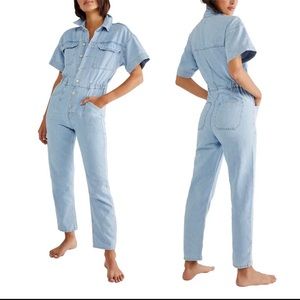Womens Free People Marci Coverall Denim Blue Jumpsuit